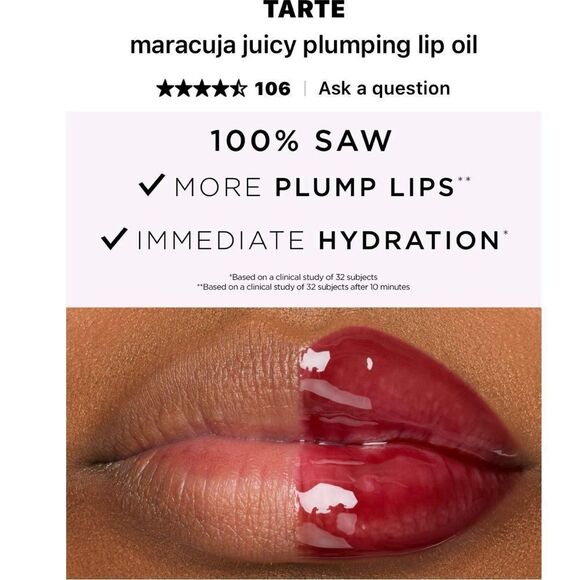 🌻 TARTE Buffed Rose Maracuja Juicy Plumping Hydrating Lip Oil Gloss New FullSz - Picture 6 of 9